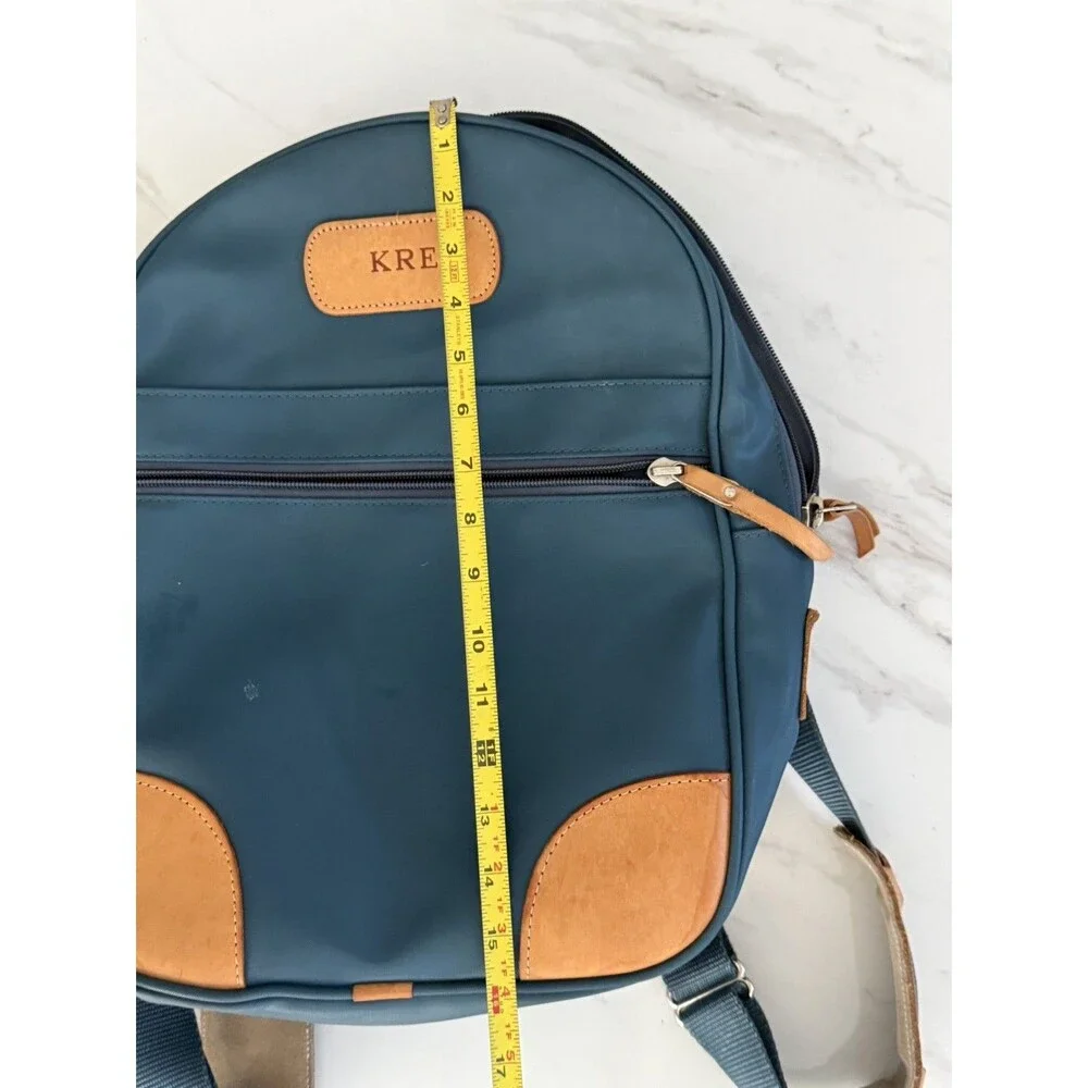 JON HART Genuine Leather Blue Coated Canvas Unisex Backpack KRE $260